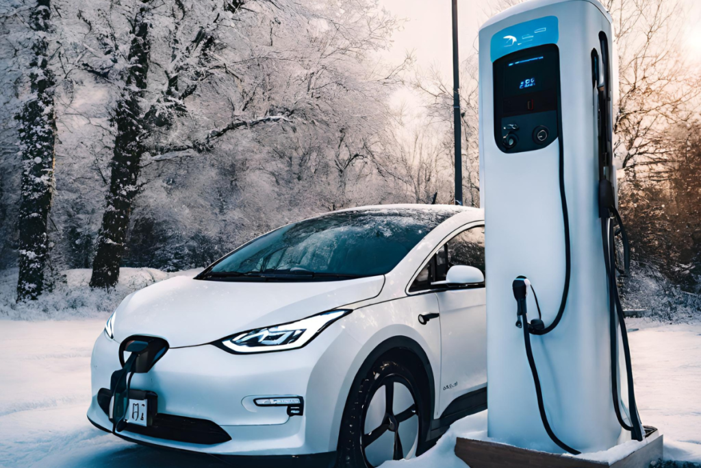 ev cars getting charged in cold weather covered in snow | Motor Guiderr